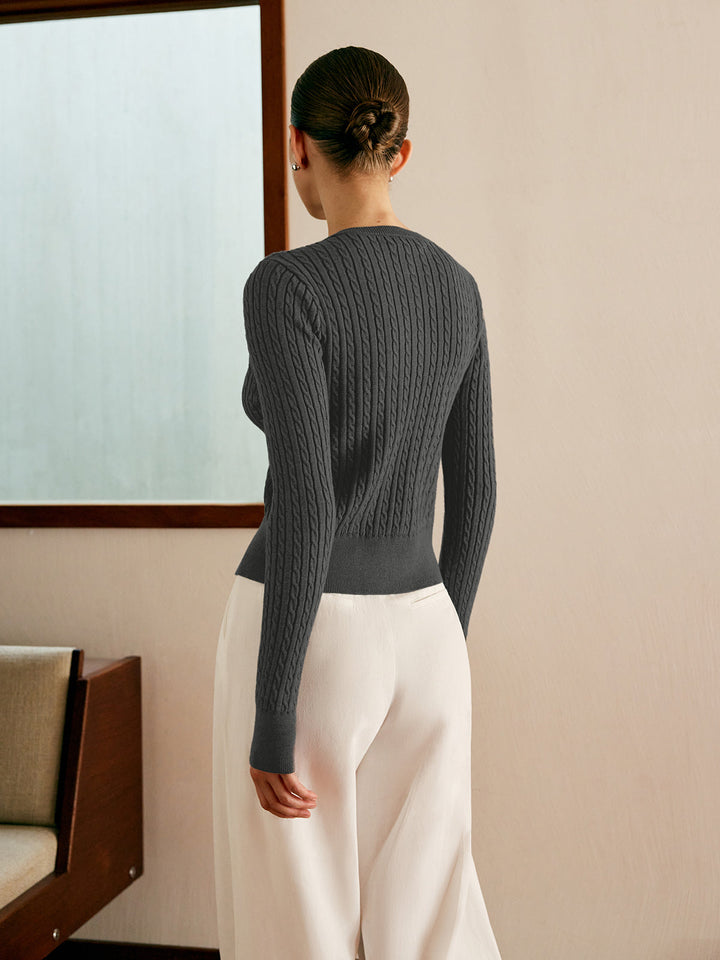 Ilse - Button Slim Cable Knit Cardigan