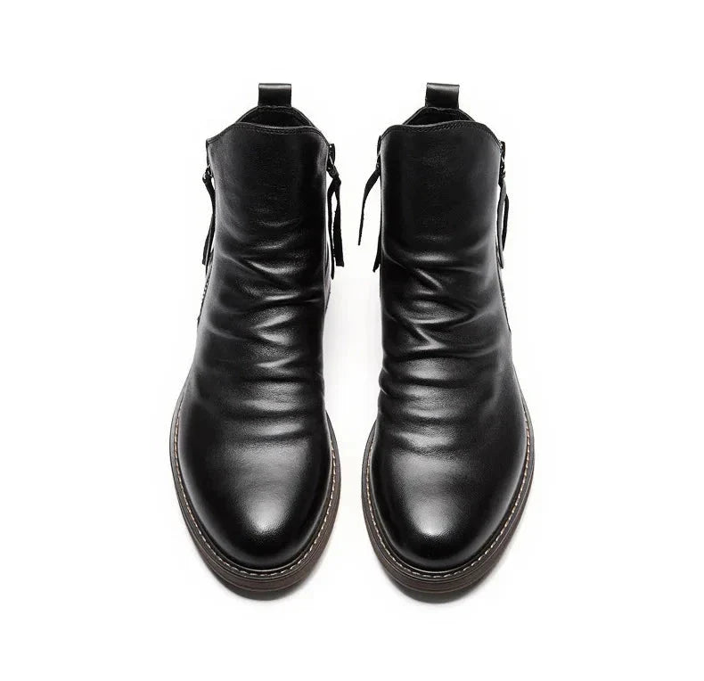 Enzo - Leather Zipper Boots For Men