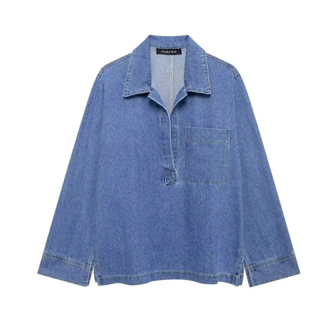 Pulloza - Stylish Denim Blouse and Pants