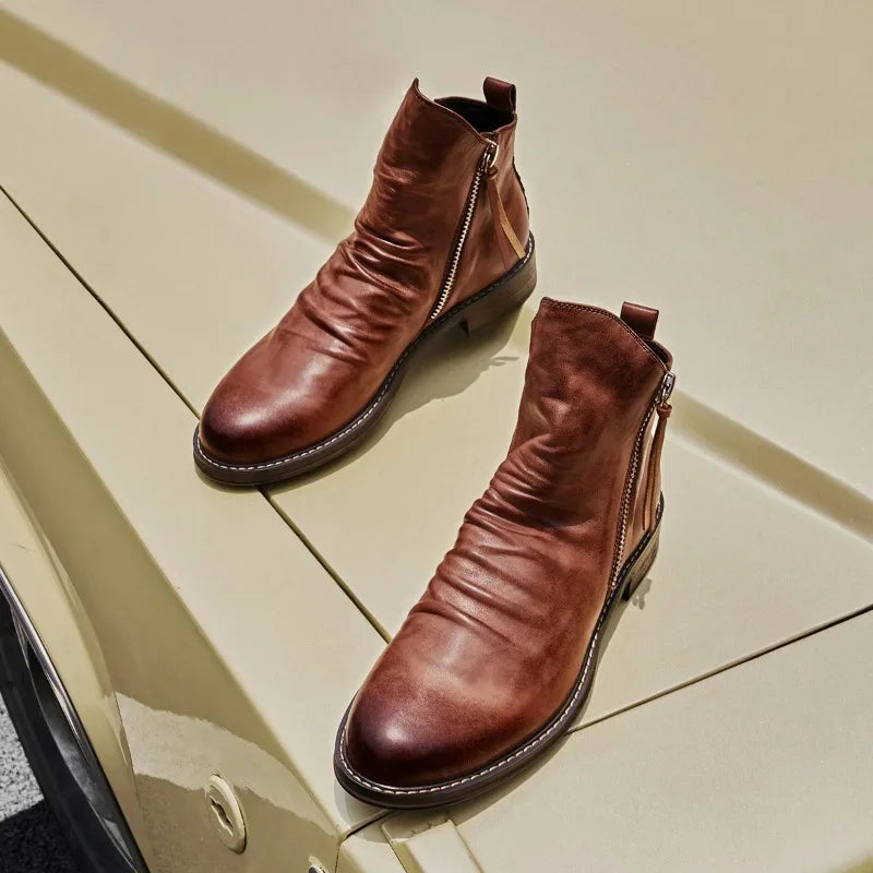 Enzo - Leather Zipper Boots For Men