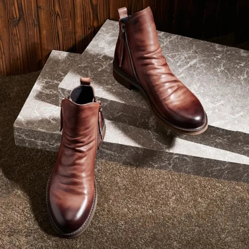 Enzo - Leather Zipper Boots For Men