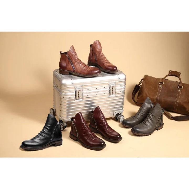 Enzo - Leather Zipper Boots For Men