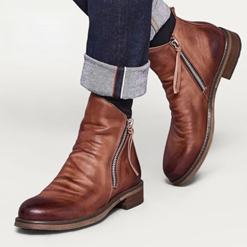 Enzo - Leather Zipper Boots For Men