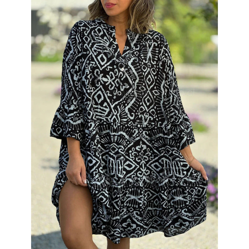 Gemma - Printed Loose V-neck Dress