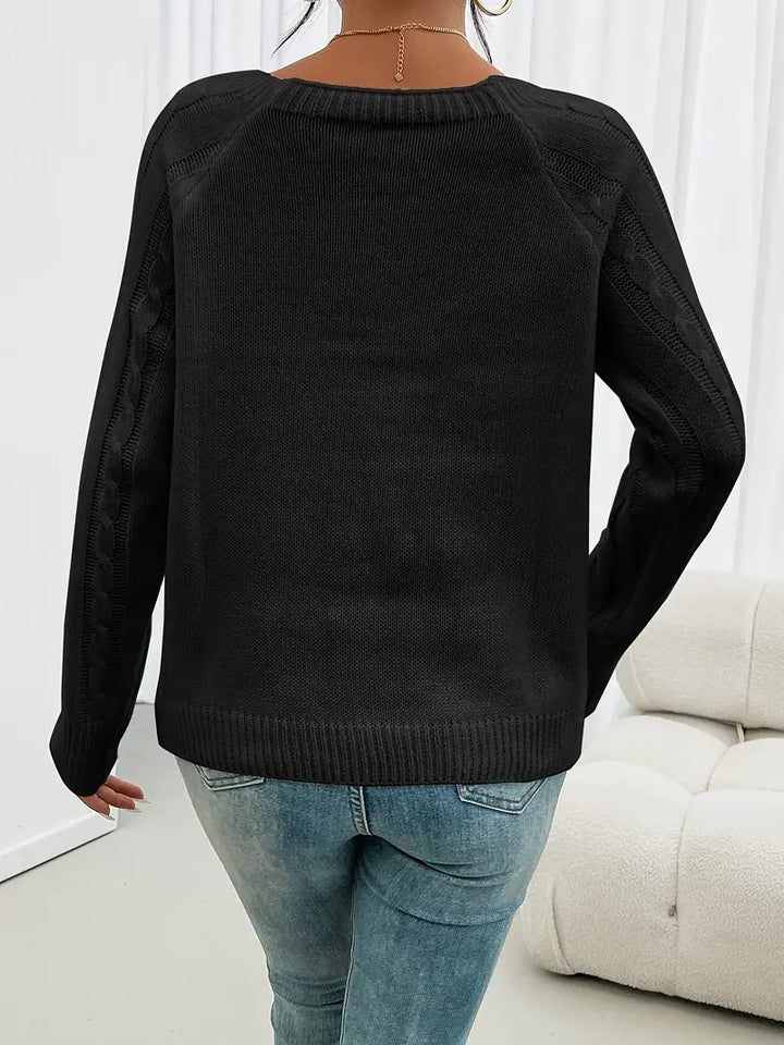 Cosella - Stylish Cable Knit Crew Sweater