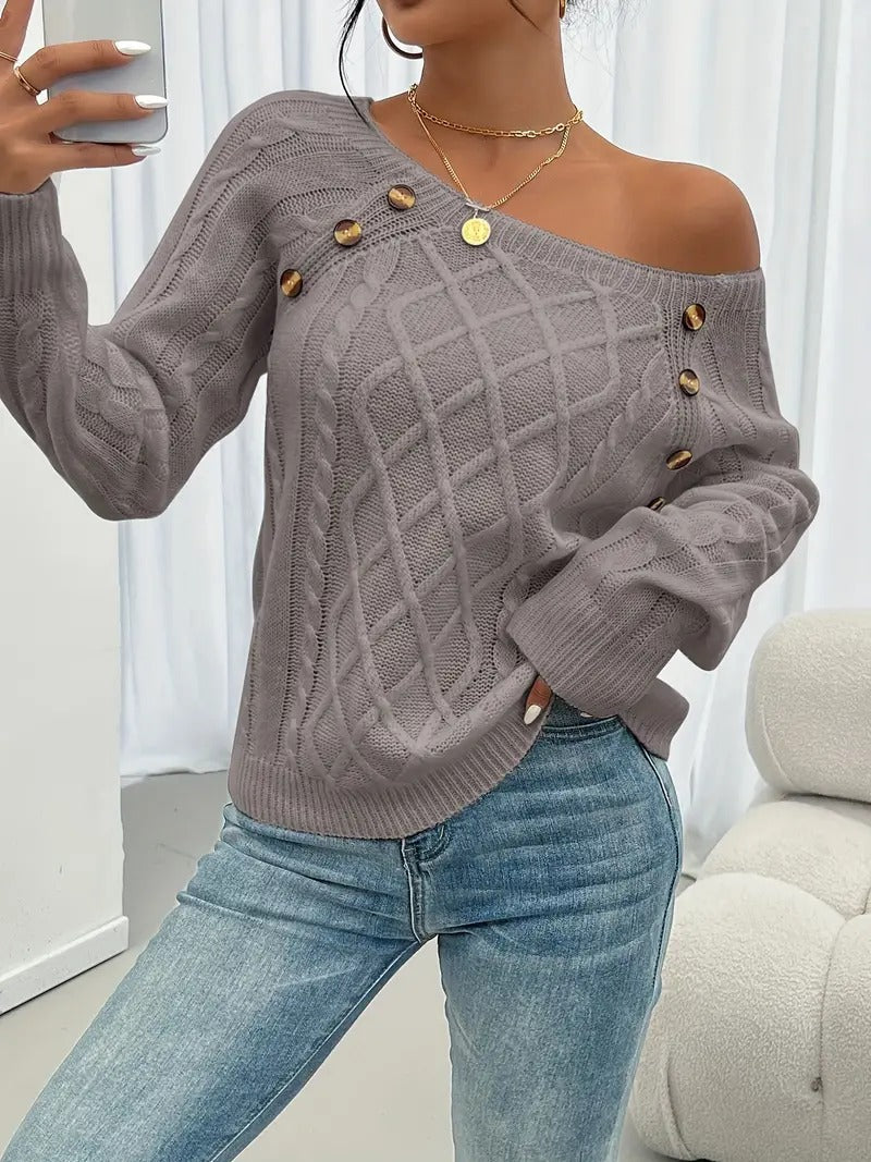 Cosella - Stylish Cable Knit Crew Sweater