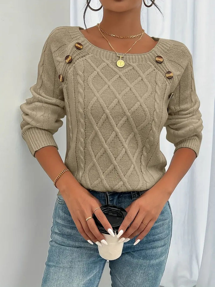 Cosella - Stylish Cable Knit Crew Sweater