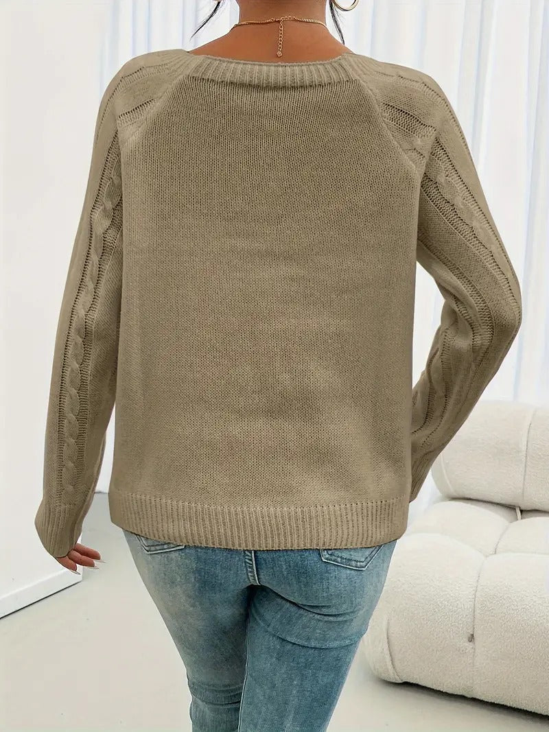 Cosella - Stylish Cable Knit Crew Sweater