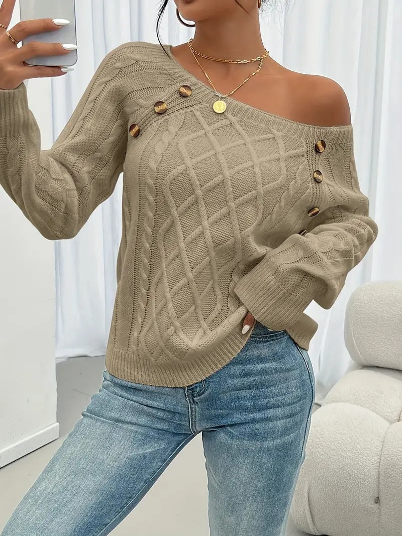 Cosella - Stylish Cable Knit Crew Sweater