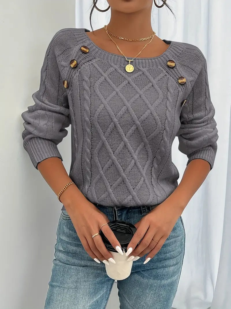 Cosella - Stylish Cable Knit Crew Sweater