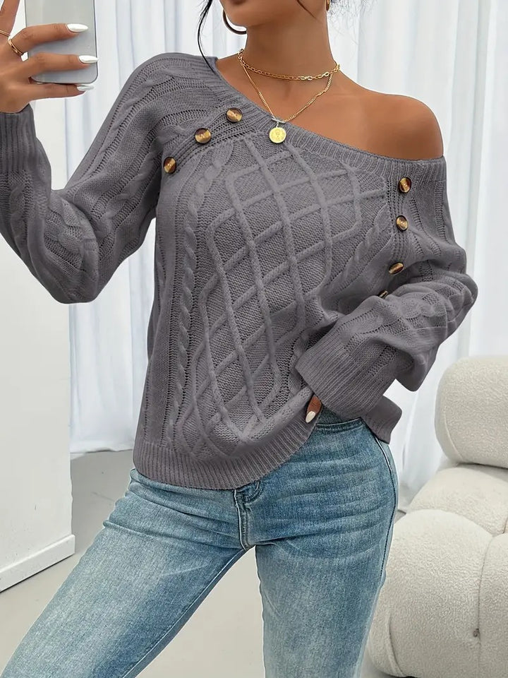 Cosella - Stylish Cable Knit Crew Sweater