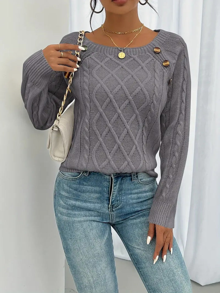 Cosella - Stylish Cable Knit Crew Sweater