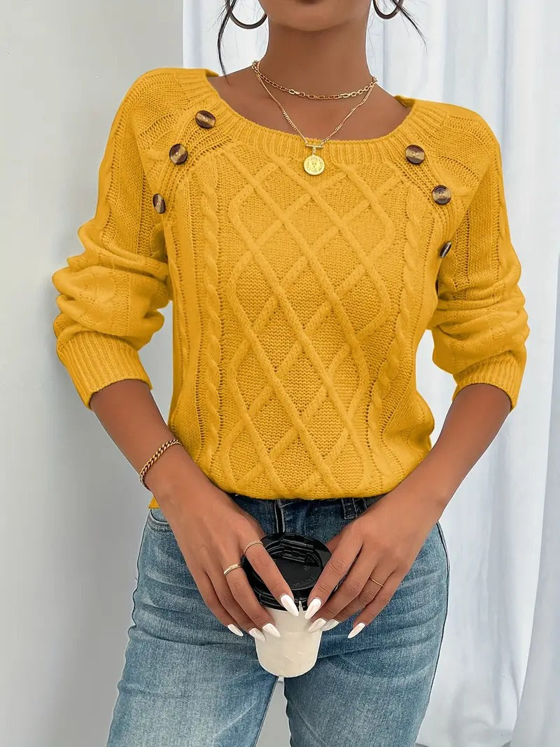 Cosella - Stylish Cable Knit Crew Sweater