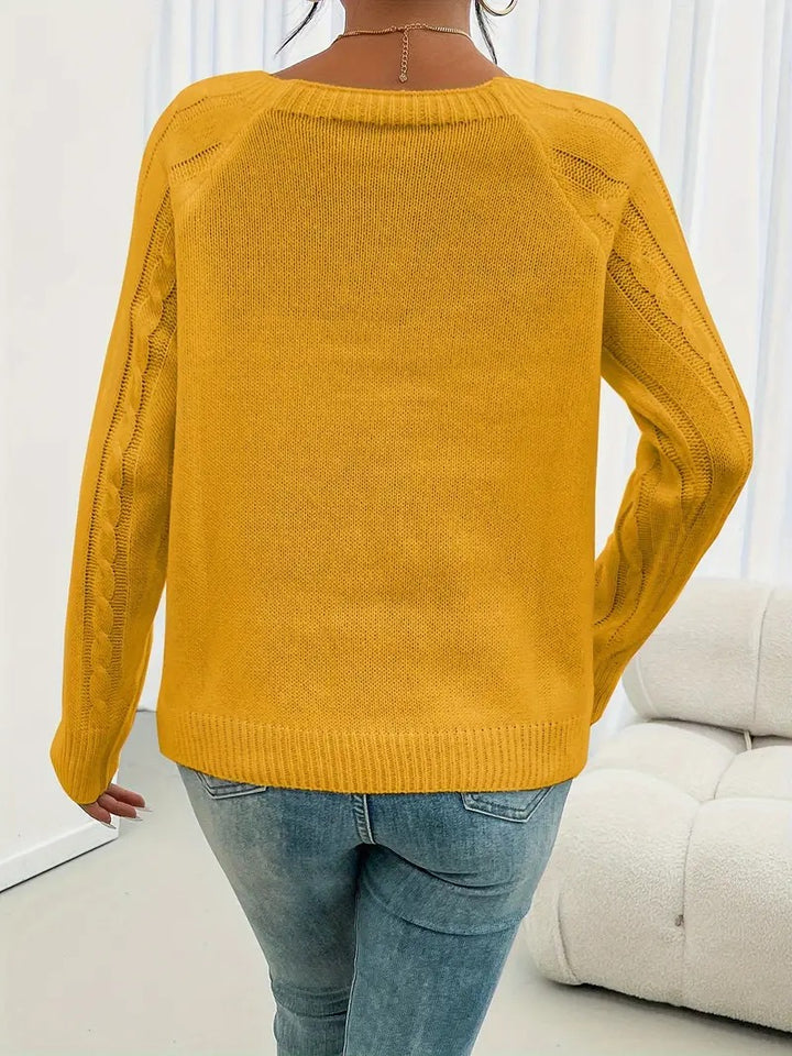 Cosella - Stylish Cable Knit Crew Sweater