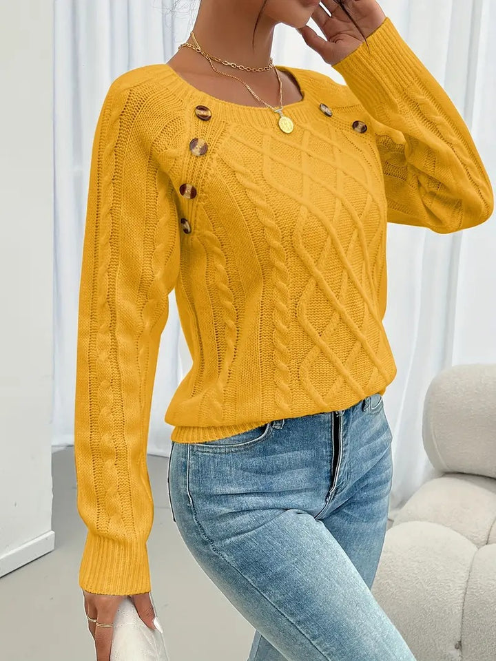 Cosella - Stylish Cable Knit Crew Sweater