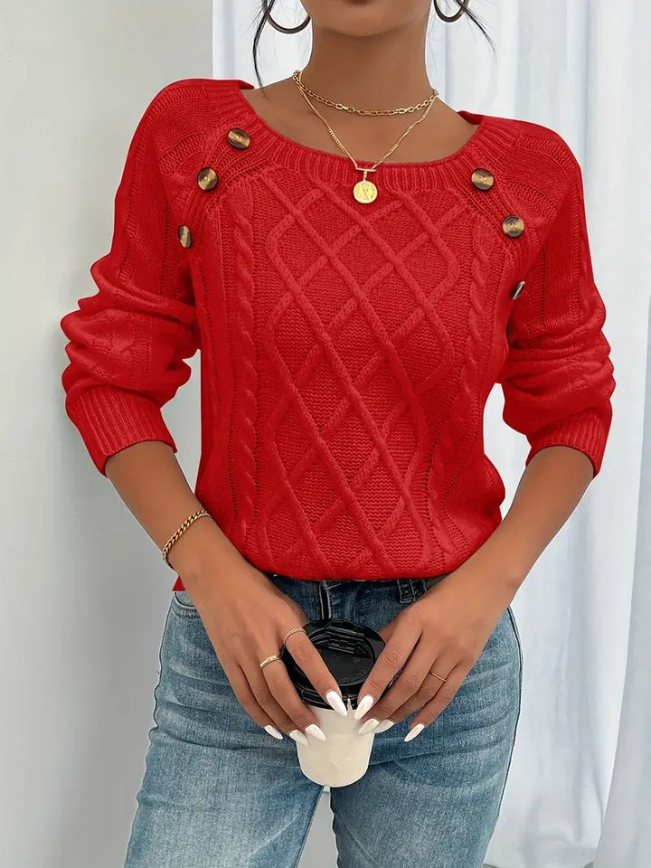 Cosella - Stylish Cable Knit Crew Sweater