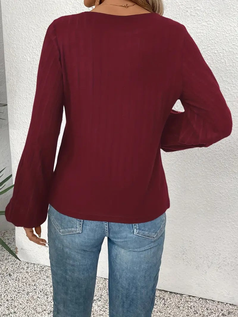 Bloomine - Embroidered Round Neck Long Sleeve Blouse