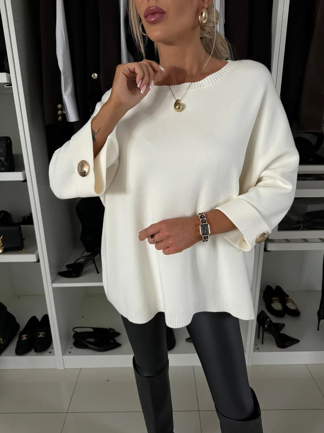 Solvra - Stylish Mid-Sleeve Knit Sweater