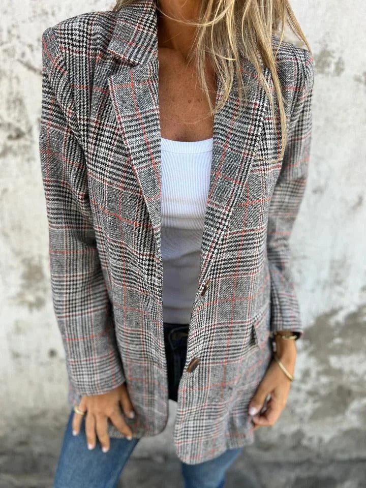 Almut - Casual Check Blazer With Lapels