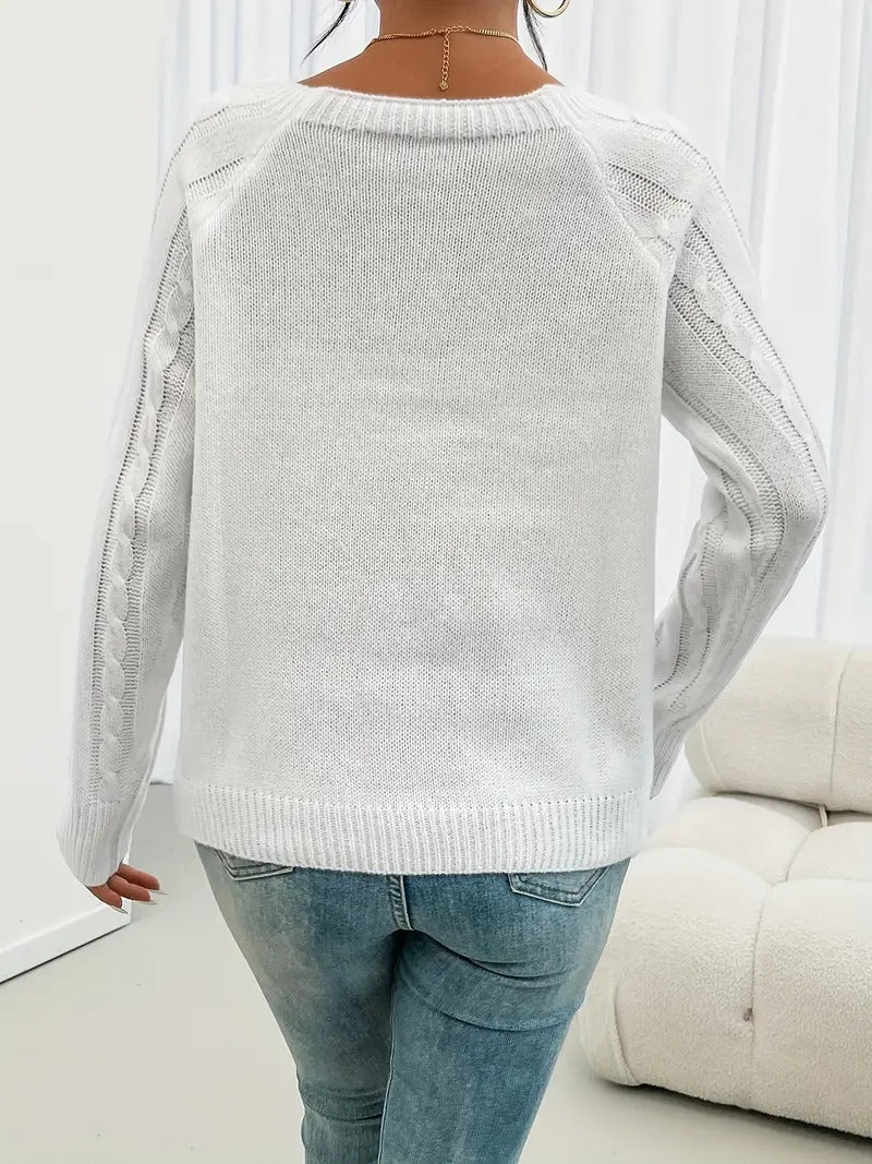 Cosella - Stylish Cable Knit Crew Sweater