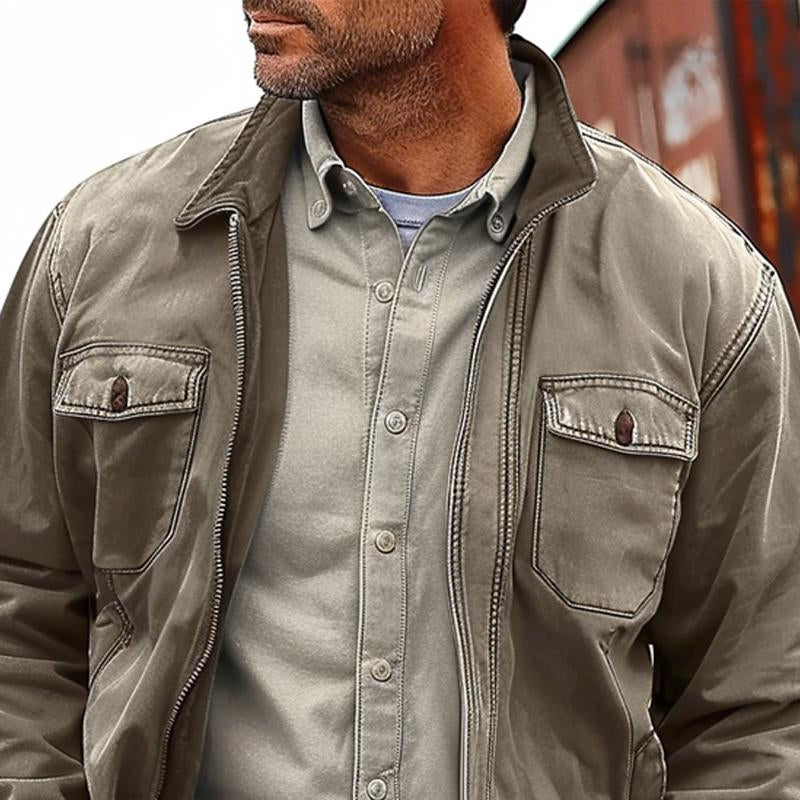 Andrew - Men's Vintage Distressed Canvas Zip Jacket